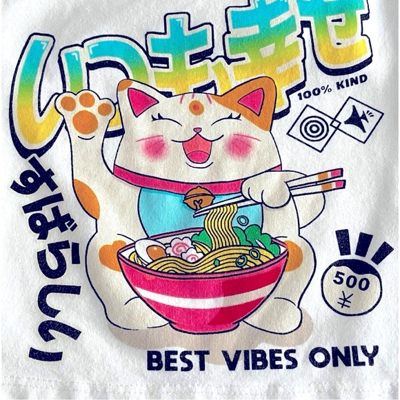 087 Zara Lucky Cat Ramen Noodle Graphic Mini Tee - Picture 2 of 3